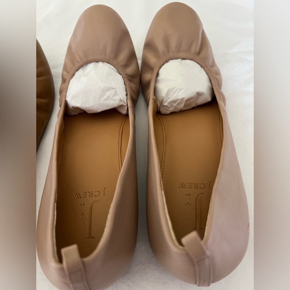 Two pairs of J. Crew Factory Women's Leather Ballet Flats in tan and beige - Picture 2 of 9